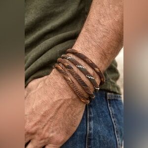 Bundle of 4 Recycled copper wire handmade men’s African bracelets Zimbabwe